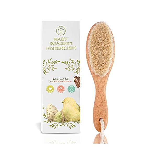 Baby Haarbürste für Neugeborene - Natürliche Holz Baby Bürste mit Weichen Ziegenborsten - Perfektes Kopfhautpflege…