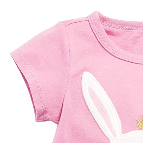 Image of Toddler Girls Bunny T-Shirt Cotton Baby Short Sleeve Easter Outfits Rabbit Shirts Soft Summer Casual Tee Tops