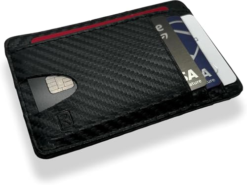 Slim Wallet - Minimalist Credit Card Holder for Men and Women, Small Front Pocket Wallet with RFID Protection, Vegan Leather Thin Business Card Wallet - Black Carbon