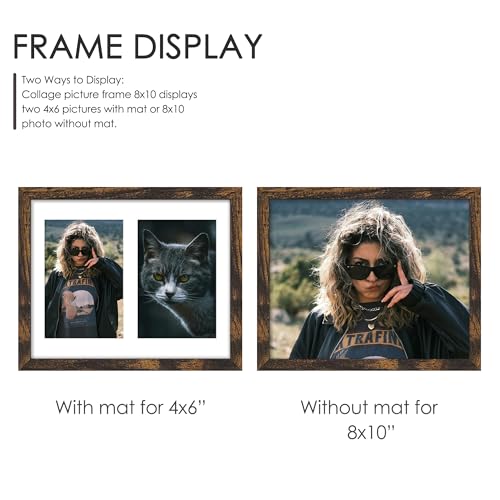 Image of DUENPY 8x10 Double Picture Frame For Displaying Double 4x6 Picture Frame for Wall Mounting or Tabletop, Brown.