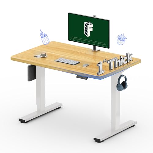 FLEXISPOT One-Piece Electric Standing Desk, 40 x 24 Inches Adjustable Desk with Seamless Desktop, Memory Controller Height Adjustment (White Frame + Maple Desktop, 2 Packages)