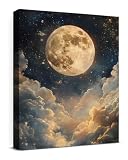 Aesthetic Celestial Moon Wall Art Decor Night Sky Moon Dark Academia Canvas Print Poster Framed Picture Painting for Home Living Room Bedroom Wall Decor 8x10 Inch