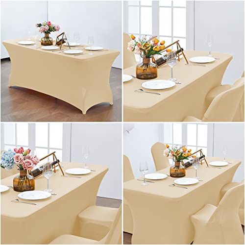 Image of CWK 6FT Stretch Spandex Table Cover for Rectangular Tables - Elastic Fitted Tablecloth for Folding Tables,Wrinkle Resistant Table Cloth for Parties, Weddings, Banquets & Events (Champagne)