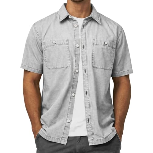 Chemise homme en jean avec poches avant et fermeture boutonnée confort XXXL