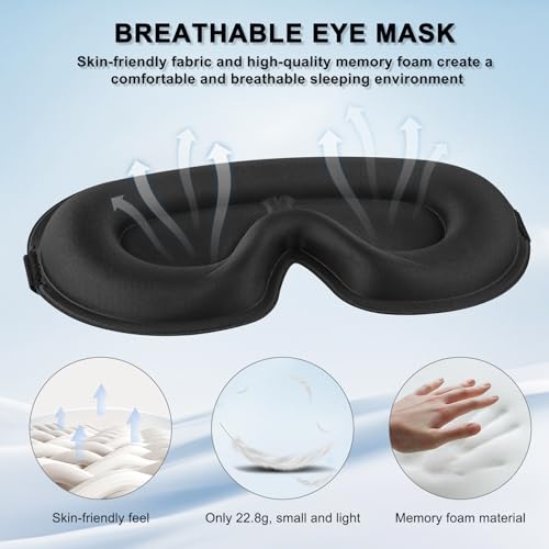 Image of Tobfit Blackout Sleep Mask for Women Men Zero Eye Pressure Eye Mask, Lycra Fabric 3D Ergonomic Design Eye Movement and Eyelash Friendly, Ultra Comfortable Blindfold for Sleeping Black