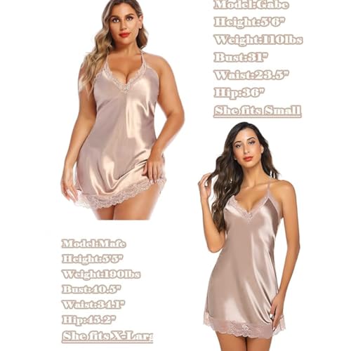 Image of Anvesha Beauty Night Dress for Women with Lace Trim | Soft V Neck Sleeveless Nighty Slip | Lightweight Comfortable Sleepwear Short Chemise Nightwear for Girls & Ladies Brown