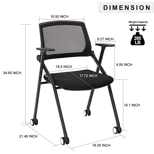 Vacyovke 2 Pack Office Conference Chairs With Armrest Foldable Mid Back Support Comfy Guest Reception Stacking Chair Set For Home School Waiting Meeting Room #TOP1