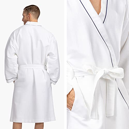 Texeresilk MB0102-WHT-M Texere Men'S Modal Cotton Kimono Luxury Resort Robe With Quilted Design; Front Tie Bathrobe thumb #1