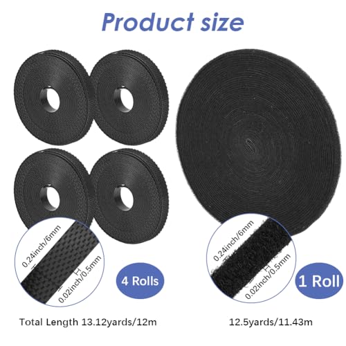 Image of 12.5 Yards 0.24 Inch Wide Hook and Loop Tape Back Adhesive Double Sided Sticky Sticky Nylon Fastener Self Adhesive Strips for Fabric Sewing Crafts Home Office Car Crafting Black