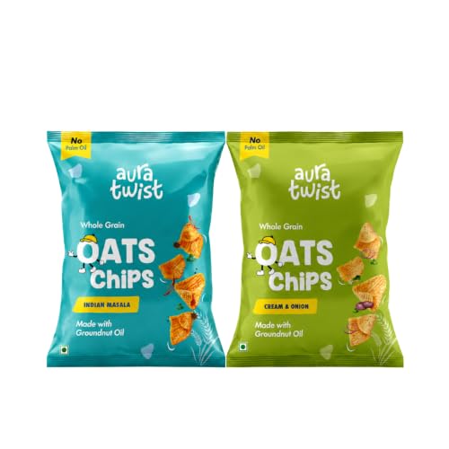Image of Aura Twist Oats Chips Combo, Pack of(3+3)| High Protein & High Fiber Snack | No Palm Oil, No Maida | Indian Masala & Cream & Onion