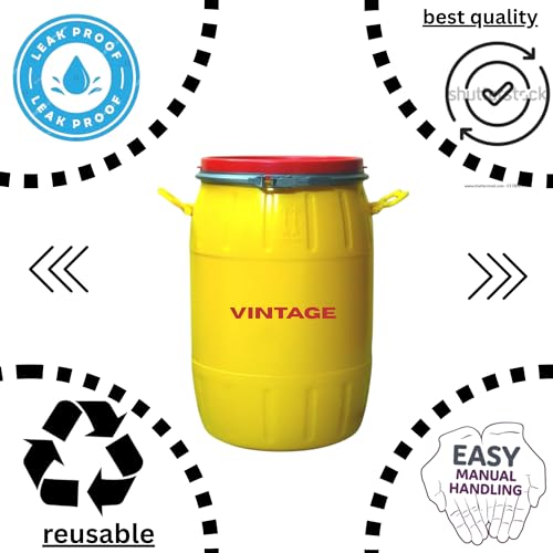 Image of Vintage Yellow Drum 50 Liter | Water Storage Drum | Unbreakable | Blue PVC | Chemical Storage Plastic| Leak Proof (50 Liter) Round Cap
