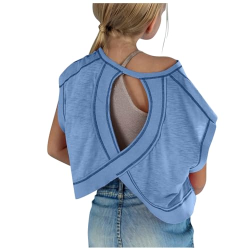 Backless Tops for Girls Short Crew Neck Open Back Hollow Tshirts Solid Summer Casual Cute Short Shirts Outfits2