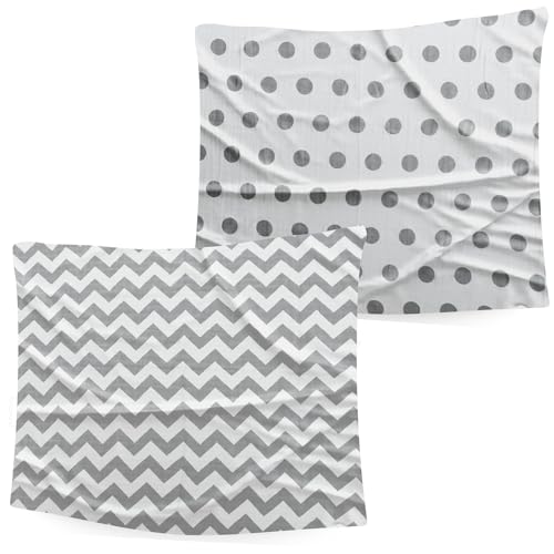 Image of BEMBIKA Bamboo Muslin Swaddle Wrap Baby 120X110 Cm Stroller Blanket Receiving Blanket for Newborn |Grey Polka & Zigzag (Pack of 2)