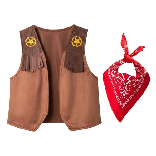 Image of LXKIKMM Western Cowboy Style Costume Kids' Vest & Bandana Set