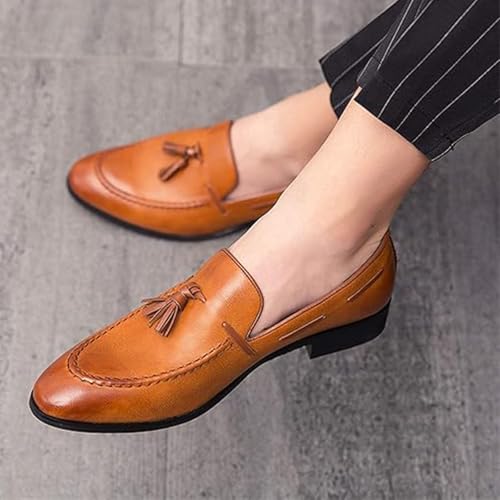 Men's Genuine Leather Loafers Pointed Toe Slip-On Anti-Slip Party Shoes4