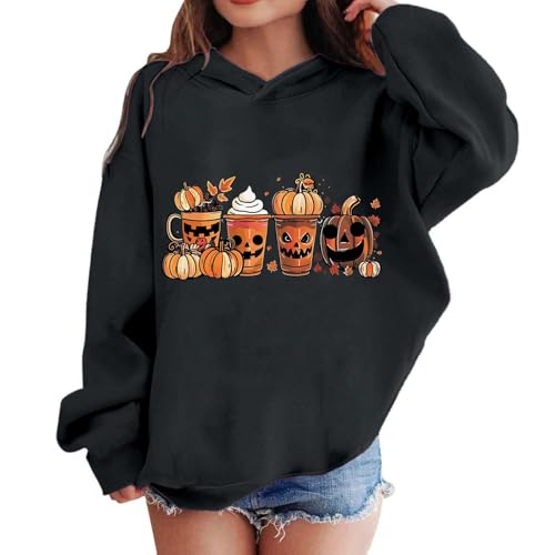 Halloween Hoodies For Girls Funny Long Sleeve Pumpkin Coffer Graphic Pullover Sweatshirts Oversized Cute Hoodie2