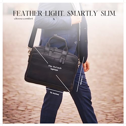 Luxorro Full Grain Leather Briefcase For Men, Top Choice Gifts For Men, Handcrafted Leather Laptop Bag With Multiple Compartments And Brass Hardware, Fits 15.6 Inch Laptop #TOP4