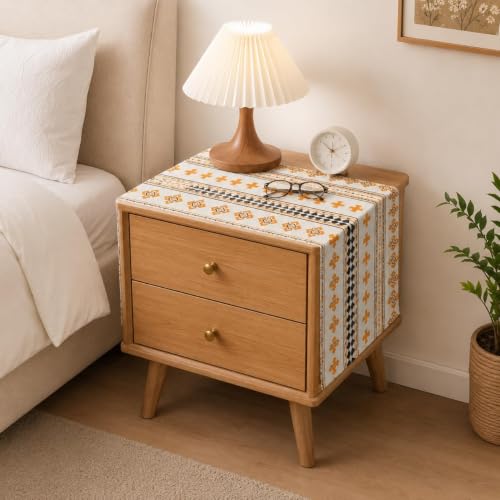Image of Nightstand Table Tassel Cover, Rustic Rectangle Coffee Table Cloth Suitable for Bedside Table TV Microwave Washing Machine Refrigerator Top Dust Cover White (Pack of 2, 35x90 CM)