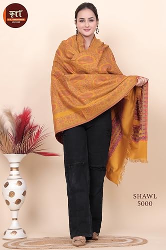 Image of KRITI Paisley Design Woollen Beige Color Shawl For Women