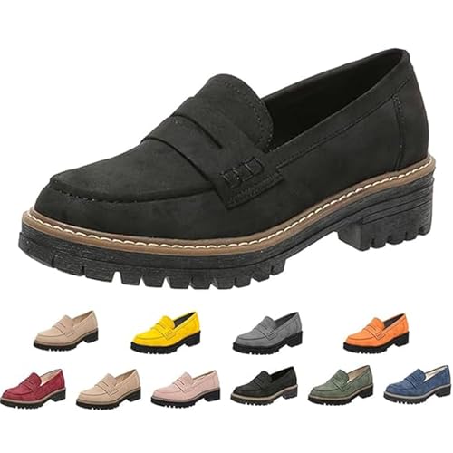 Orthoture Womens Platform Chunky Loafers Shoes, Comfortable Slip On Work Office Business Casual Dress Shoes (Black, Adult, Women, 8, Numeric, US Footwear Size System, Medium)