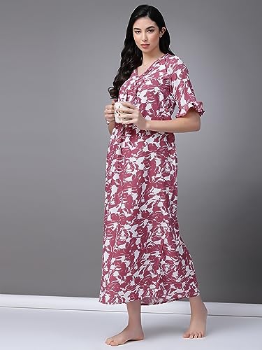 Image of OOMPH! Cotton Blend Nighty for Women's | Night Gown | Nighty | Nightdress | Maxi Dress | Sleepwear | Gown for Women | Nighties | Sleepwear