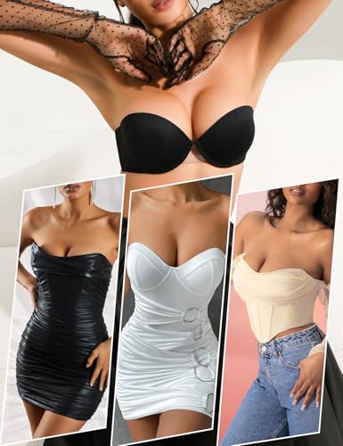 Image of Strapless Push Up Bra with Clear Straps for Women Add One Cup