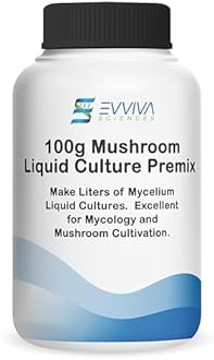Mushroom Liquid Culture Premix 100 Grams - Evviva Sciences – Make Liters of Your Own Mushroom, Mycelium Liquid Cultures - Professional Lab Performance - Excellent for Mycology Projects