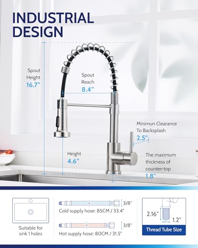 Lufeidra 07BNL Stainless Steel Kitchen Faucet With Sprayer-High Arc Dual Function Brushed Nickel Sink Faucet thumb #2