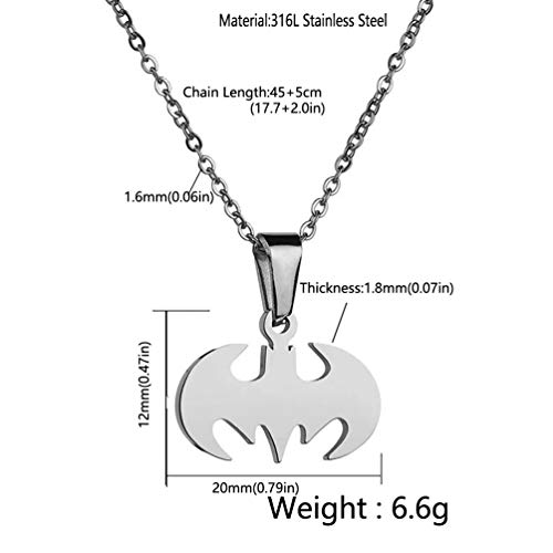 Bat Pendant Necklace Surgical Stainless Steel Hypoallergenic Superhero Necklace for Bat Lovers4