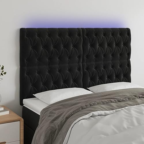 Iiaky Cabecero con Luces LED cabeceros de Cama cabeceiras de Cama Terciopelo Negro 144x7x118/128 cm