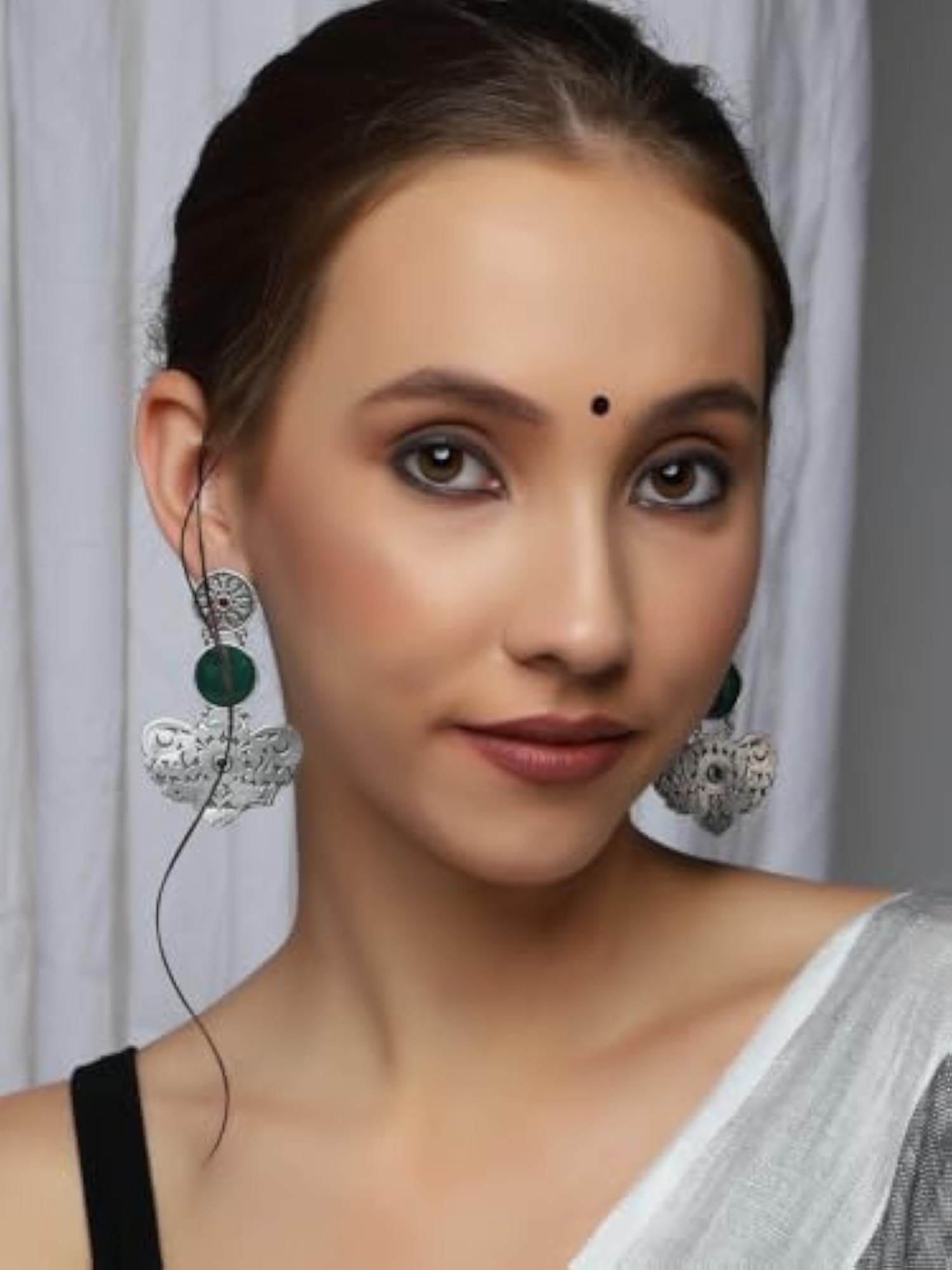 92.5 Silver Plated Oxidised Long Jhumka Earrings