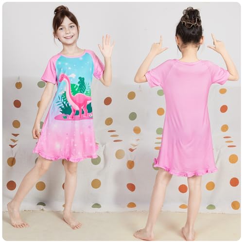 ICOSY 2PCS Girls Nightgowns Unicorn Dress Pajamas for Toddler Girls Princess Nightgown Dress4