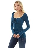 PattyBoutik Women’s Empire Waist Lace Up Long Sleeve Blouse (Teal M)