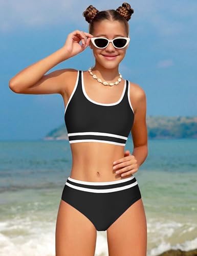 Girls Swimsuit Double Strap High Waisted Sporty 2 Piece Bikini Sets Swimwear Bathing Suits for Girls Swimsuits3