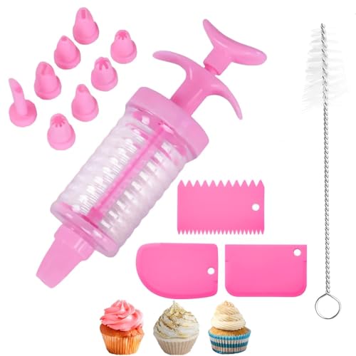 Icing Piping Kit, Cake Piping Kit Baking Supplies Frosting Tools with 8 Pieces Icing Nozzles, 3 Plastic Scrapers for DIY Cake Cupcake Decorating, Piping Icing Syringe Set for Cupcake