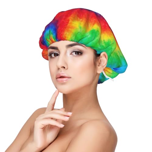 Double Layer Reversible Hair Wrap Satin Sleep tie dye Rainbow Cap Bonnet for Braid Curly Hair Satin Bonnet