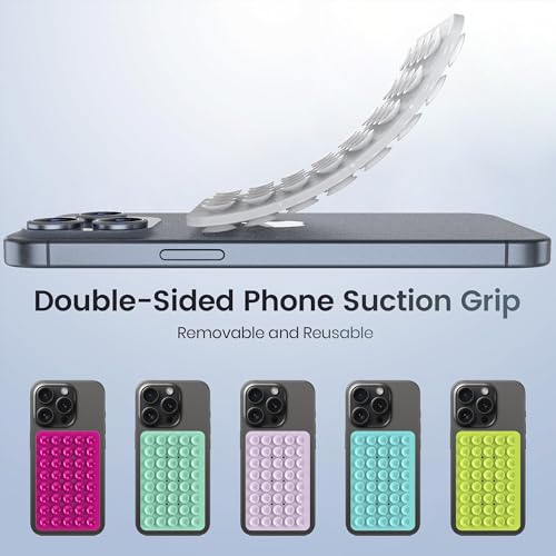 Image of Double Sided Silicone Suction Phone Holder Mount, Silicon Accessory for iPhone and Android, Hands-Free Mirror Shower Phone Holder, TikTok Videos and Selfies (Combo A)