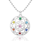 MUNORIAY Flower of Life Necklace: Sacred Geometry Buddhist Chakra Mandala with Diamond Pendant Necklaces Yoga Spiritual Amulet Jewelry Meditation Gift for Women Men (silver)