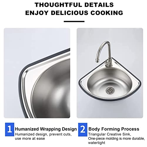 Kitchen Corner Sink, Single Bowl Stainless Steel Sink, With Drainer Unit And Tap, Triangle Bathroom Wash Basins For Outdoor Indoor, Garage, Laundry/Utility Room, Restaurant 34X34Cm-Depth13Cm #TOP1