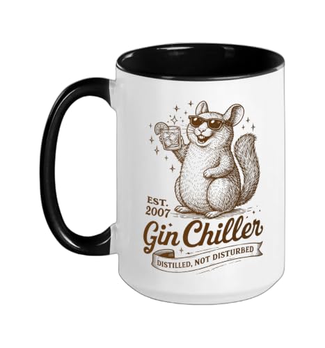Gin Chiller Gin Lover Squirrel Alcohol Drinking Drinker Ceramic Mug, Black/White, 15oz