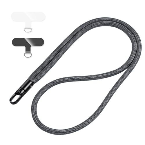 Hippodance Cadena corta para móvil, cordón universal ajustable con parche ultrafino, anticaída, compatible con la mayoría de fundas(gris)