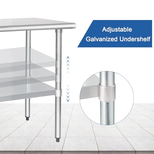 Image of HARDURA Stainless Steel Table 24X24 Inches with Undershelf and Galvanized Legs NSF Heavy Duty Commercial Prep Work Table for Restaurant Kitchen Home and Hotel