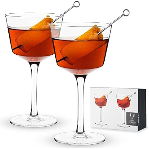 Viski Nick and Nora Glasses, Stemmed Drinkware, Premium Crystal Cocktail Glasses, Cocktail Coupe Glasses, Home and Bar Glass cups, Set of 2, 6oz Cover