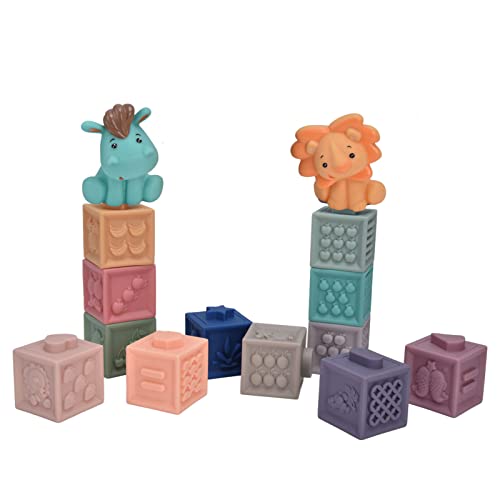 Squeeze Toy, Embossed Bright Colors 14 unidades mastigável bloco macio de bebê para crianças de brin