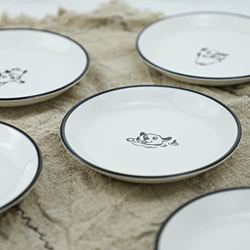 Wait Fly 5 Inches Funny Happy Dog Pattern With Brush Strokes Ceramics Seasoning Dishes/Tea Bag Holders/Ketchup Saucer/Appetizer Plates/Seasoning Dipping Bowls, Set Of 4 #TOP6