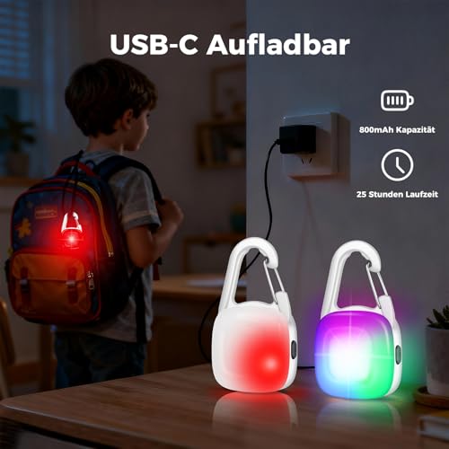 MonHall LED Blinklicht Schulranzen,2er Reflektoren Licht für Schulranzen Kinder mit 4 Modi, USB Aufladbar IP68 Wasserdicht Sicherheitslicht für Rucksack Haustier Nachtläufer Bergsteiger(Weiß)
