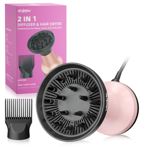 Image of WUFAYHD 2-in-1 Diffuser Hair Dryer for Curly Hair: 1875W Ionic Hair Dryer w /Comb & Diffuser Attachment, Fast Drying, Reduces Frizz, Anti-Heat Handle Blow Dryer with ALCI Plug, Gift for Women Her