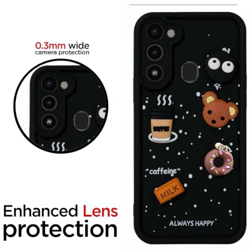 Image of Bintage Cute Fun Ball | Taddy Cartoon 3D Smiley Coffee Cup | Milk Donut | Full Protection Rubber Back Cover Compatible for Tecno Go 2022 / Spark 9 / 8c - Black