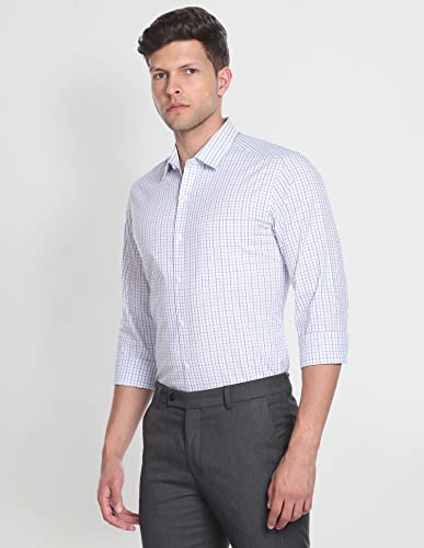 Image of Arrow Men Slim fit Cotton Checked Long Sleeves Cutaway Collar Shirt