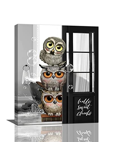 banonaty Lustige Eulen-Wandkunst, schwarz-weiße Eulenbilder, modernes Badezimmerschild, Leinwanddrucke, Gemälde, gerahmtes Kunstwerk, Heimdekoration, 40,6 x 50,8 cm